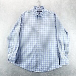 Mizzen Main Dress Shirt Mens XL Blue Plaid Lightweight Leeward Trim Fit Stretch